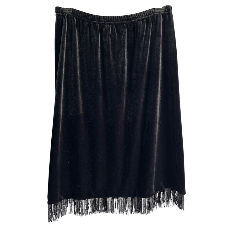 Vintage Clio Women’s Medium Black Velvet Evening Beaded Hem Stretchy Waist Skirt